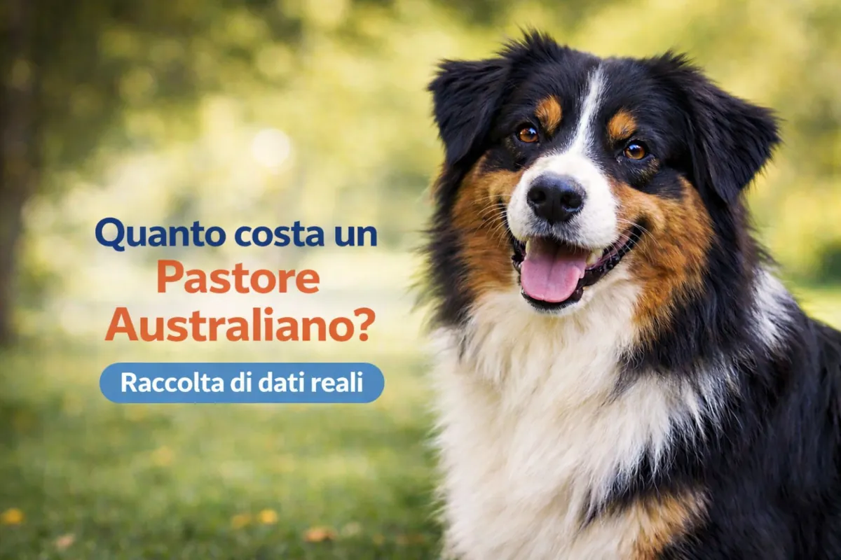 Fotografia di un Pastore Australiano Black Tri in ambiente naturale, utilizzata per rappresentare la raccolta di dati reali sul prezzo della razza in Italia.