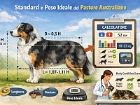 Fotografia tematica dedicata al calcolo dell’energia metabolizzabile nel cibo per cani. Sono presenti crocchette, una calcolatrice, un blocco note con formule (Modified Atwater e NRC 2006) e un grafico ad anello che rappresenta la distribuzione energetica tra proteine, grassi e carboidrati (PER, FER, CER).